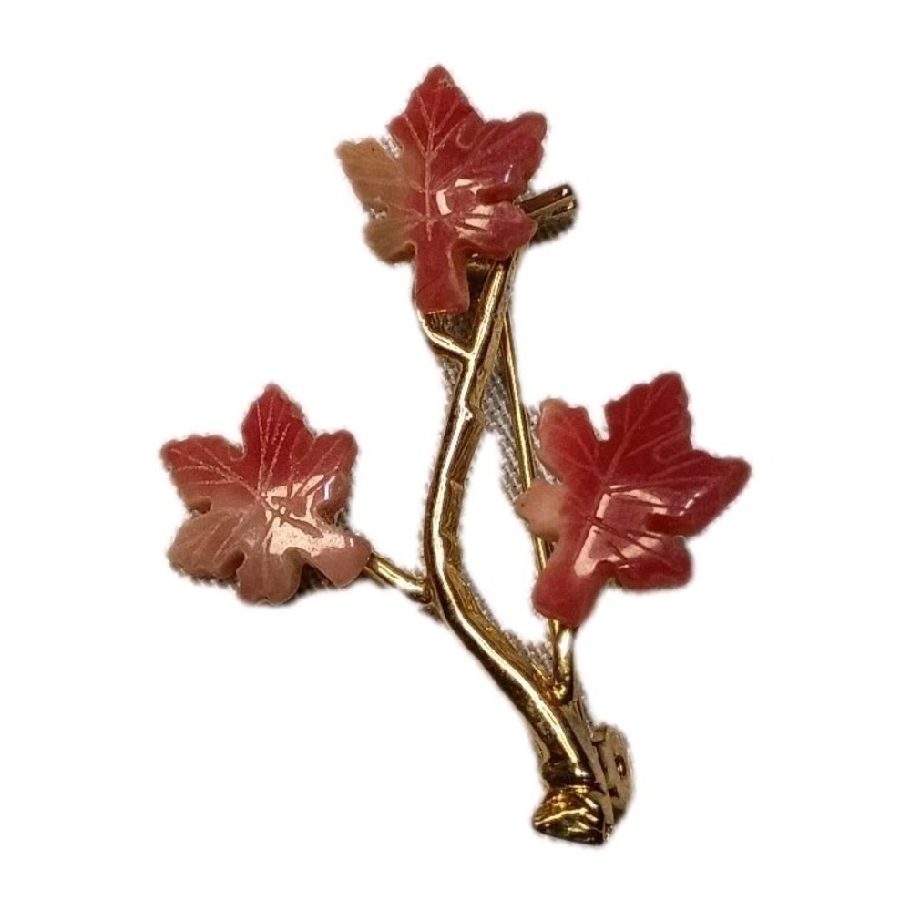Vintage‎ Tree Branch Brooch Pin Pink Stone Leaves Coral